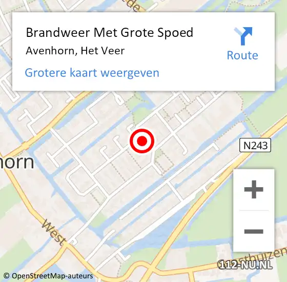 Locatie op kaart van de 112 melding: Brandweer Met Grote Spoed Naar Avenhorn, Het Veer op 7 oktober 2016 07:37