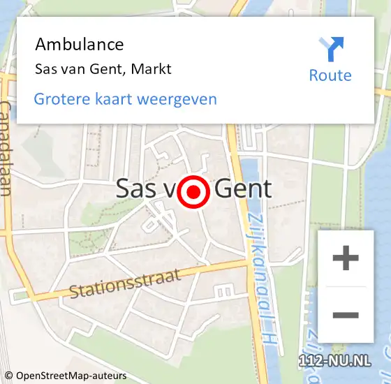 Locatie op kaart van de 112 melding: Ambulance Sas van Gent, Markt op 7 oktober 2016 08:00