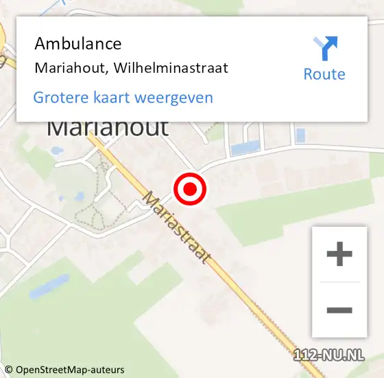 Locatie op kaart van de 112 melding: Ambulance Mariahout, Wilhelminastraat op 7 oktober 2016 09:04