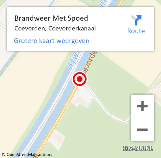 Locatie op kaart van de 112 melding: Brandweer Met Spoed Naar Coevorden, Coevorderkanaal op 7 oktober 2016 13:20