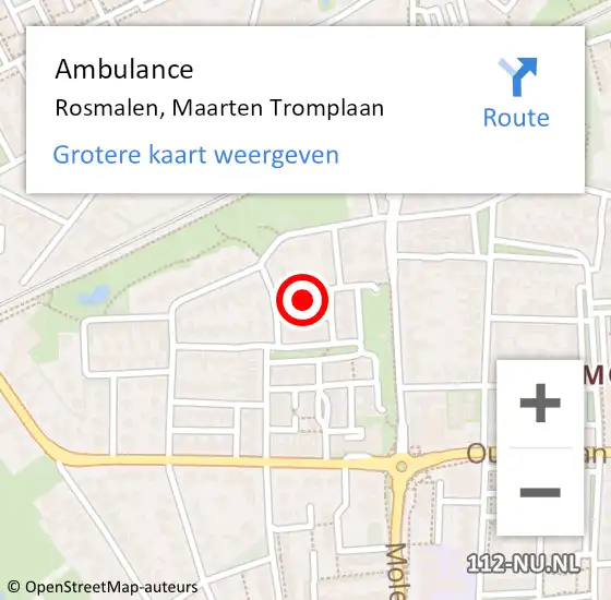 Locatie op kaart van de 112 melding: Ambulance Rosmalen, Maarten Tromplaan op 7 oktober 2016 13:34