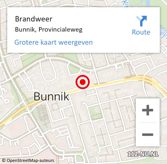 Locatie op kaart van de 112 melding: Brandweer Bunnik, Provincialeweg op 7 oktober 2016 14:21