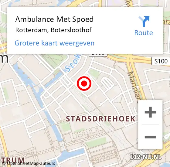 Locatie op kaart van de 112 melding: Ambulance Met Spoed Naar Rotterdam, Botersloothof op 7 oktober 2016 14:37