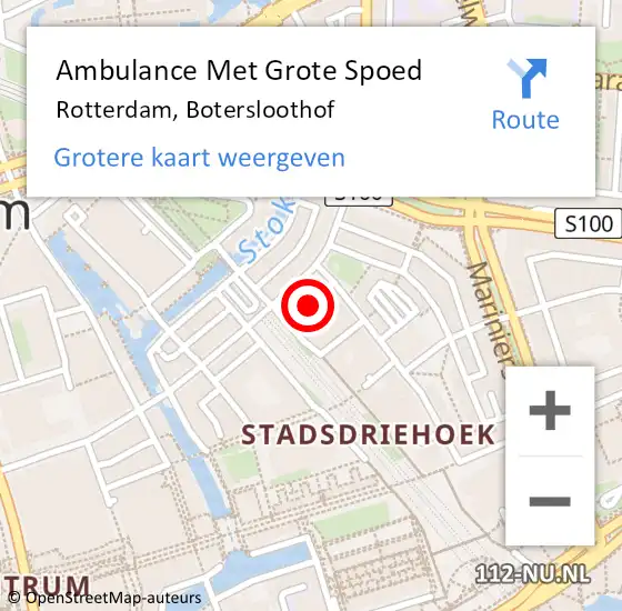 Locatie op kaart van de 112 melding: Ambulance Met Grote Spoed Naar Rotterdam, Botersloothof op 7 oktober 2016 14:39