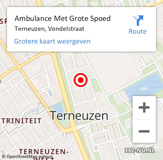 Locatie op kaart van de 112 melding: Ambulance Met Grote Spoed Naar Terneuzen, Vondelstraat op 7 oktober 2016 14:55