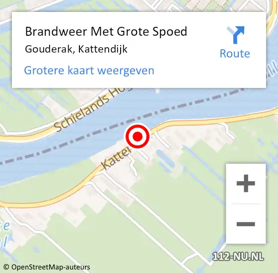 Locatie op kaart van de 112 melding: Brandweer Met Grote Spoed Naar Gouderak, Kattendijk op 7 oktober 2016 15:41