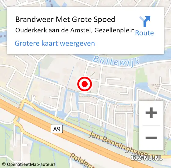 Locatie op kaart van de 112 melding: Brandweer Met Grote Spoed Naar Ouderkerk aan de Amstel, Gezellenplein op 7 oktober 2016 16:47