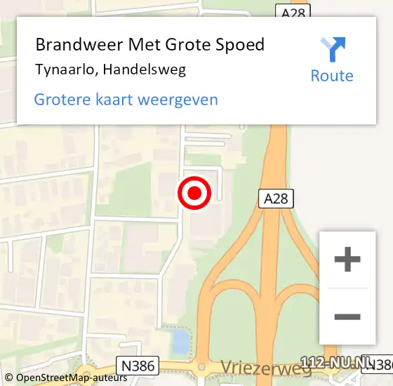 Locatie op kaart van de 112 melding: Brandweer Met Grote Spoed Naar Tynaarlo, Handelsweg op 7 oktober 2016 17:15