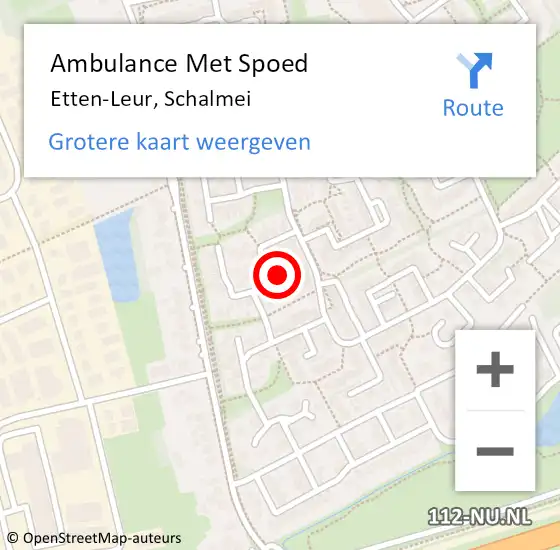 Locatie op kaart van de 112 melding: Ambulance Met Spoed Naar Etten-Leur, Schalmei op 7 oktober 2016 18:40