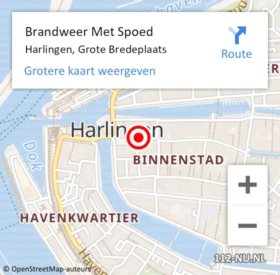 Locatie op kaart van de 112 melding: Brandweer Met Spoed Naar Harlingen, Grote Bredeplaats op 7 oktober 2016 19:13