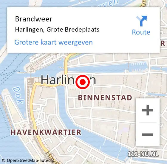 Locatie op kaart van de 112 melding: Brandweer Harlingen, Grote Bredeplaats op 7 oktober 2016 19:17