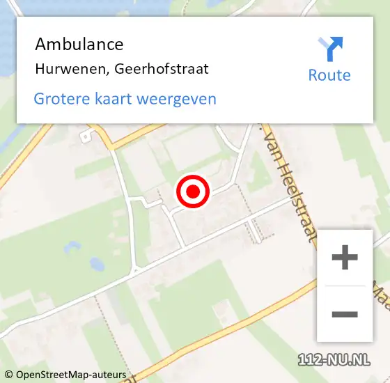 Locatie op kaart van de 112 melding: Ambulance Hurwenen, Geerhofstraat op 7 oktober 2016 20:46