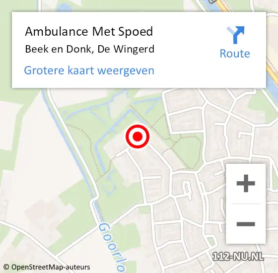 Locatie op kaart van de 112 melding: Ambulance Met Spoed Naar Beek en Donk, De Wingerd op 7 oktober 2016 23:47