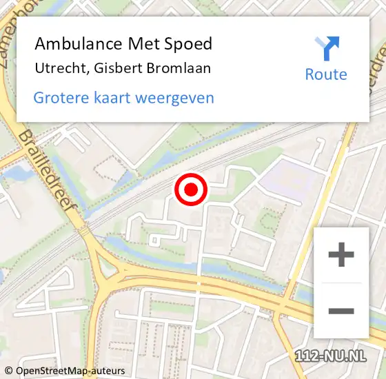 Locatie op kaart van de 112 melding: Ambulance Met Spoed Naar Utrecht, Gisbert Bromlaan op 8 oktober 2016 00:09