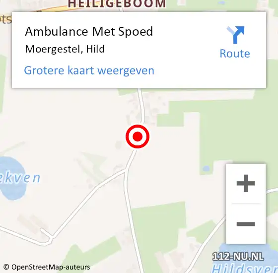 Locatie op kaart van de 112 melding: Ambulance Met Spoed Naar Moergestel, Hild op 8 oktober 2016 02:08