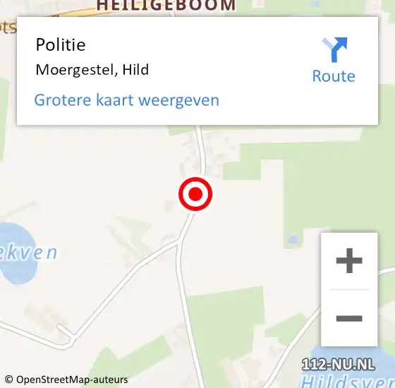 Locatie op kaart van de 112 melding: Politie Moergestel, Hild op 8 oktober 2016 02:12