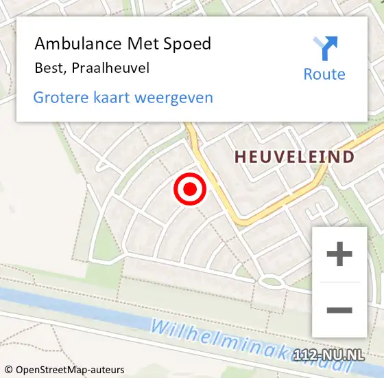 Locatie op kaart van de 112 melding: Ambulance Met Spoed Naar Best, Praalheuvel op 8 oktober 2016 03:11