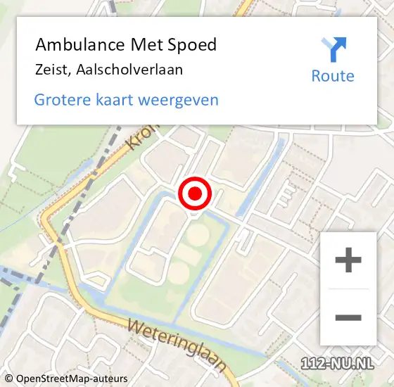 Locatie op kaart van de 112 melding: Ambulance Met Spoed Naar Zeist, Aalscholverlaan op 8 oktober 2016 03:57