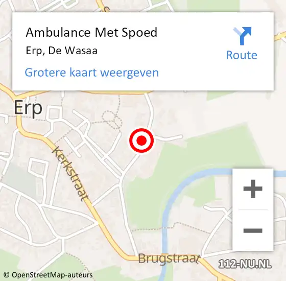 Locatie op kaart van de 112 melding: Ambulance Met Spoed Naar Erp, De Wasaa op 8 oktober 2016 04:01