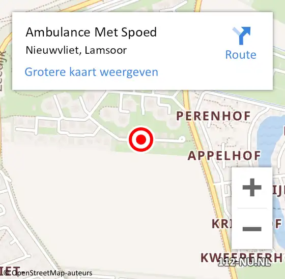 Locatie op kaart van de 112 melding: Ambulance Met Spoed Naar Nieuwvliet, Lamsoor op 8 oktober 2016 06:03