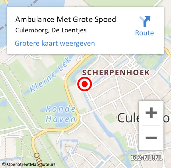 Locatie op kaart van de 112 melding: Ambulance Met Grote Spoed Naar Culemborg, De Loentjes op 8 oktober 2016 09:51