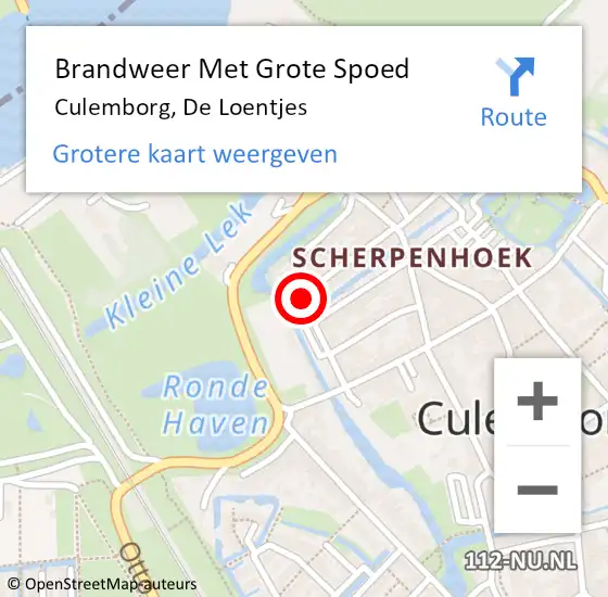 Locatie op kaart van de 112 melding: Brandweer Met Grote Spoed Naar Culemborg, De Loentjes op 8 oktober 2016 10:00