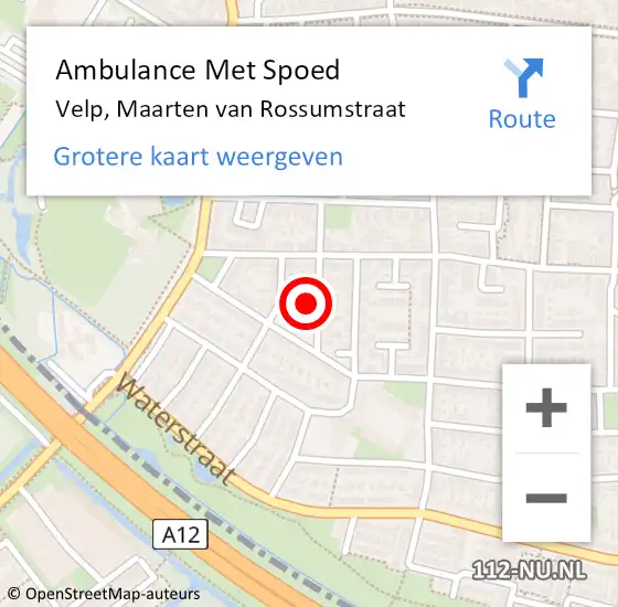 Locatie op kaart van de 112 melding: Ambulance Met Spoed Naar Velp, Maarten van Rossumstraat op 8 oktober 2016 10:07