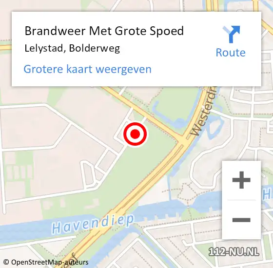 Locatie op kaart van de 112 melding: Brandweer Met Grote Spoed Naar Lelystad, Bolderweg op 8 oktober 2016 10:13