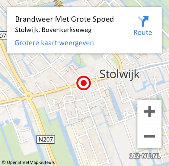 Locatie op kaart van de 112 melding: Brandweer Met Grote Spoed Naar Stolwijk, Bovenkerkseweg op 8 oktober 2016 12:10