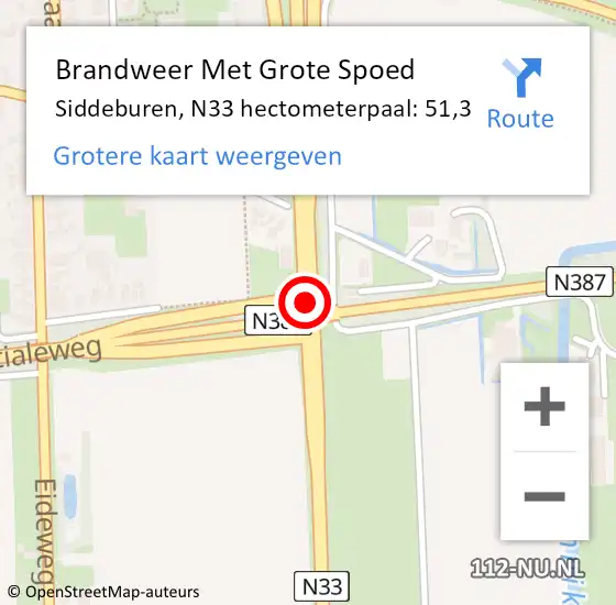 Locatie op kaart van de 112 melding: Brandweer Met Grote Spoed Naar Siddeburen, N33 L hectometerpaal: 52,2 op 8 oktober 2016 13:49