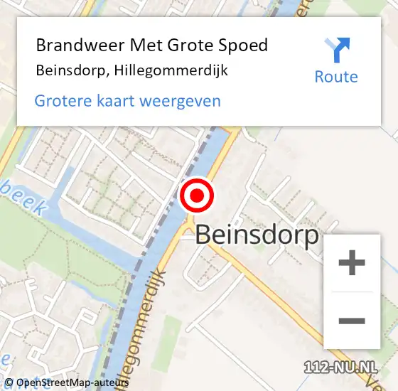 Locatie op kaart van de 112 melding: Brandweer Met Grote Spoed Naar Beinsdorp, Hillegommerdijk op 8 oktober 2016 13:57