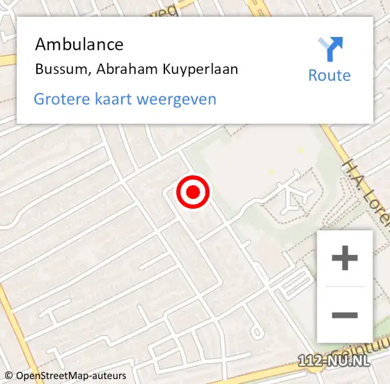 Locatie op kaart van de 112 melding: Ambulance Bussum, Abraham Kuyperlaan op 8 oktober 2016 14:26
