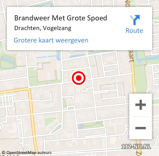 Locatie op kaart van de 112 melding: Brandweer Met Grote Spoed Naar Drachten, Vogelzang op 8 oktober 2016 14:31