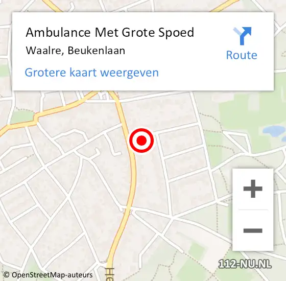 Locatie op kaart van de 112 melding: Ambulance Met Grote Spoed Naar Waalre, Beukenlaan op 8 oktober 2016 14:46