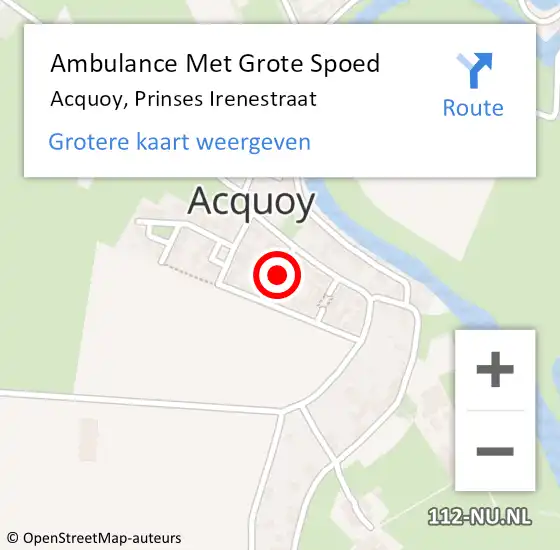 Locatie op kaart van de 112 melding: Ambulance Met Grote Spoed Naar Acquoy, Prinses Irenestraat op 8 oktober 2016 15:05