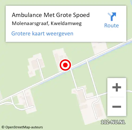 Locatie op kaart van de 112 melding: Ambulance Met Grote Spoed Naar Molenaarsgraaf, Kweldamweg op 8 oktober 2016 15:11