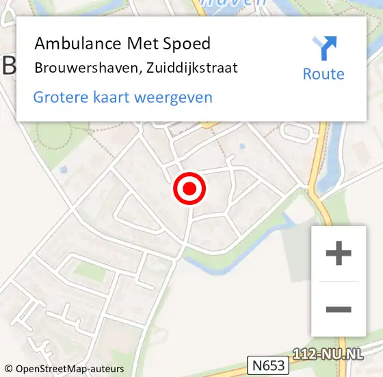 Locatie op kaart van de 112 melding: Ambulance Met Spoed Naar Brouwershaven, Zuiddijkstraat op 8 oktober 2016 15:13