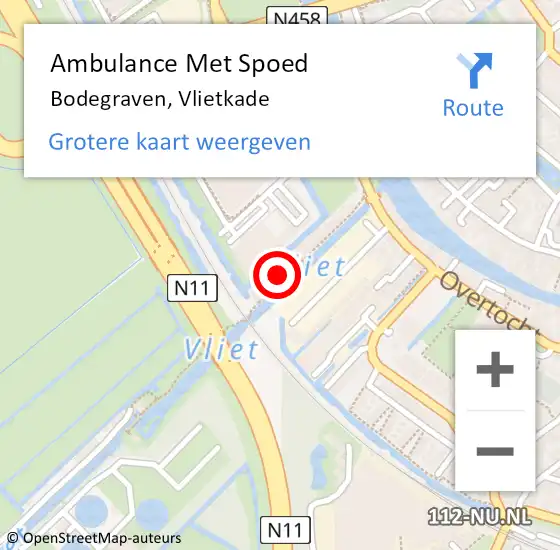 Locatie op kaart van de 112 melding: Ambulance Met Spoed Naar Bodegraven, Vlietkade op 30 december 2013 02:23