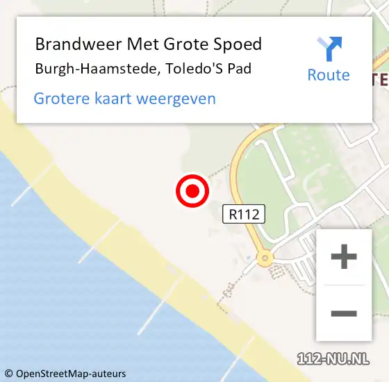 Locatie op kaart van de 112 melding: Brandweer Met Grote Spoed Naar Burgh-Haamstede, Toledo'S Pad op 8 oktober 2016 17:01