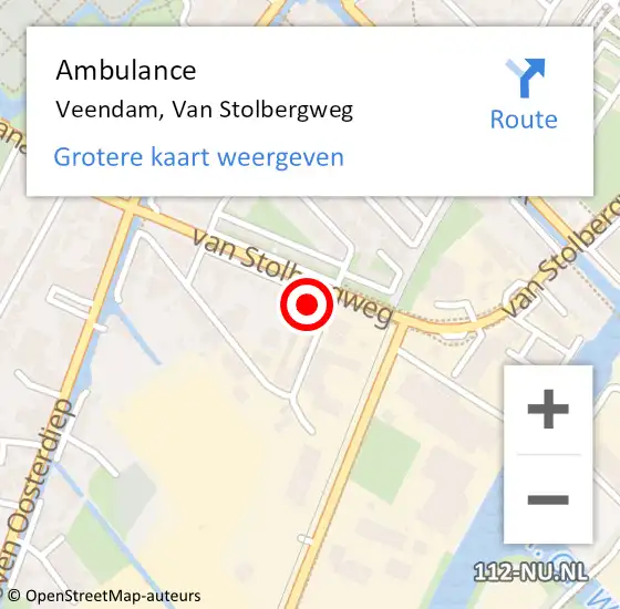 Locatie op kaart van de 112 melding: Ambulance Veendam, Van Stolbergweg op 8 oktober 2016 17:32