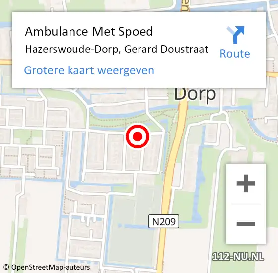 Locatie op kaart van de 112 melding: Ambulance Met Spoed Naar Hazerswoude-Dorp, Gerard Doustraat op 8 oktober 2016 17:34