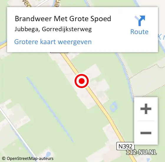 Locatie op kaart van de 112 melding: Brandweer Met Grote Spoed Naar Jubbega, Gorredijksterweg op 8 oktober 2016 17:39
