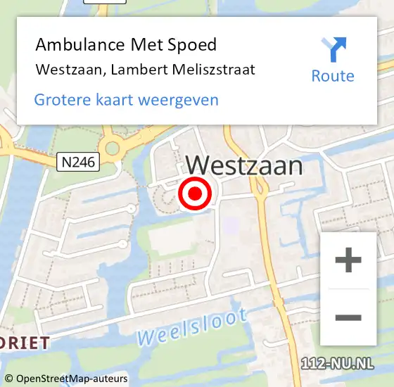 Locatie op kaart van de 112 melding: Ambulance Met Spoed Naar Westzaan, Lambert Meliszstraat op 8 oktober 2016 18:15