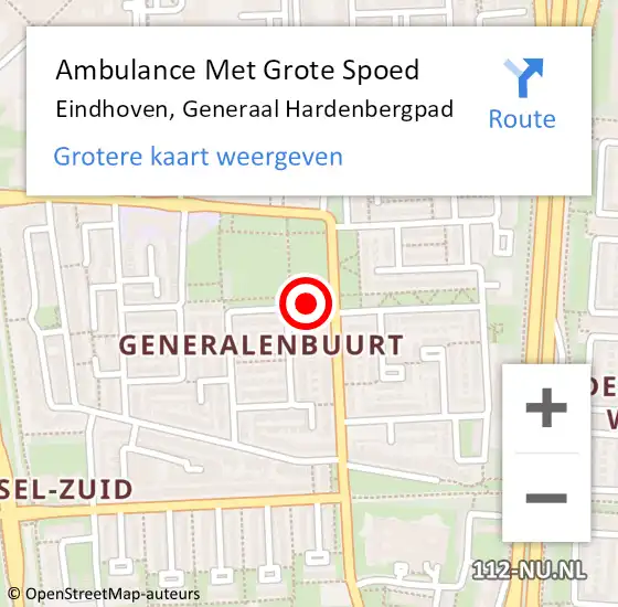 Locatie op kaart van de 112 melding: Ambulance Met Grote Spoed Naar Eindhoven, Generaal Hardenbergpad op 8 oktober 2016 18:33