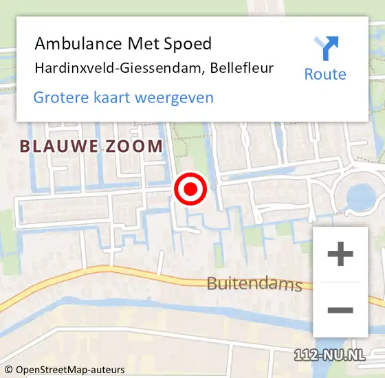 Locatie op kaart van de 112 melding: Ambulance Met Spoed Naar Hardinxveld-Giessendam, Bellefleur op 8 oktober 2016 19:01