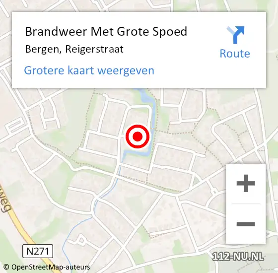 Locatie op kaart van de 112 melding: Brandweer Met Grote Spoed Naar Bergen, Reigerstraat op 8 oktober 2016 20:36