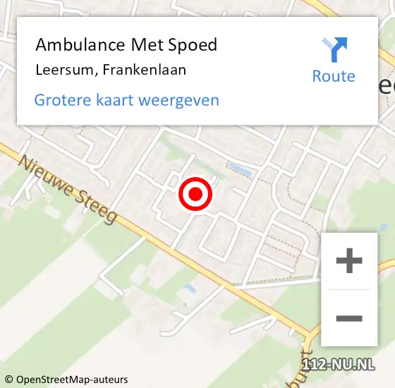 Locatie op kaart van de 112 melding: Ambulance Met Spoed Naar Leersum, Frankenlaan op 8 oktober 2016 20:51