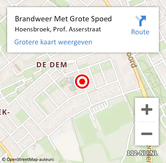 Locatie op kaart van de 112 melding: Brandweer Met Grote Spoed Naar Hoensbroek, Prof. Asserstraat op 9 oktober 2016 01:44