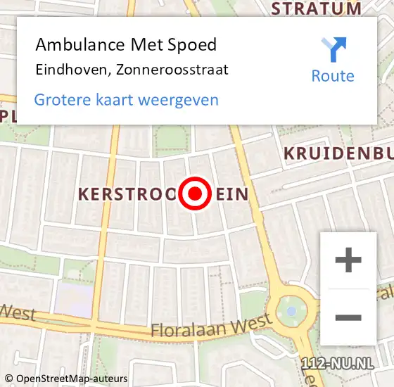 Locatie op kaart van de 112 melding: Ambulance Met Spoed Naar Eindhoven, Zonneroosstraat op 9 oktober 2016 07:28