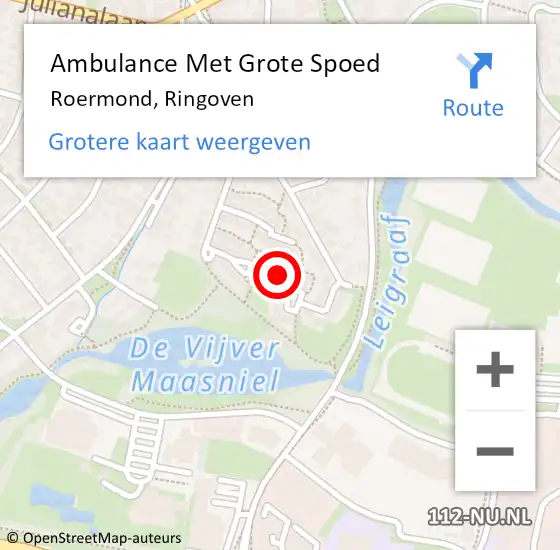 Locatie op kaart van de 112 melding: Ambulance Met Grote Spoed Naar Roermond, Ringoven op 9 oktober 2016 07:47